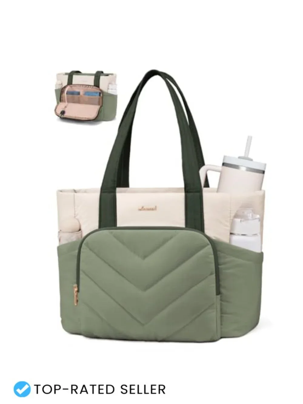 Puffer Tote Bag, V-Quilted Puffy Teacher Tote Nurse Bag, Large Shoulder Laptop